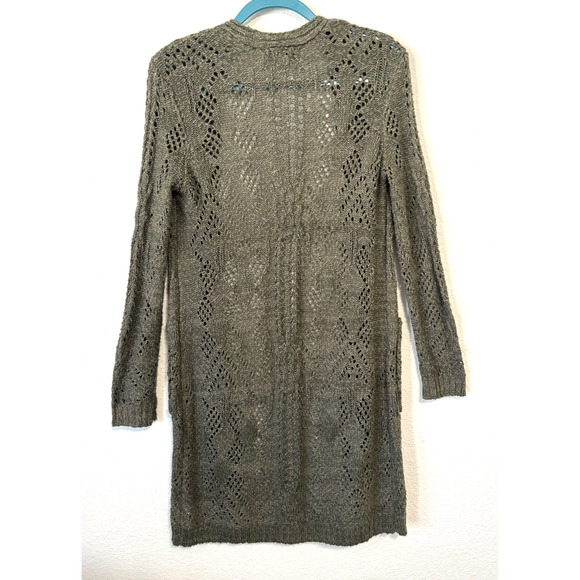 Knox Rose Cardigan Open Front Longline Crochet Knit Boho‎ Olive Green Small - Picture 2 of 5